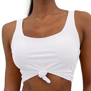 NWT ZAFUL Green & White sz 6 High Waisted Scoop Knotted Two Pieces Tankini Set